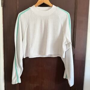 L*SPACE | White Terry Cloth Crew Neck Crop Top with wide sleeves | Small